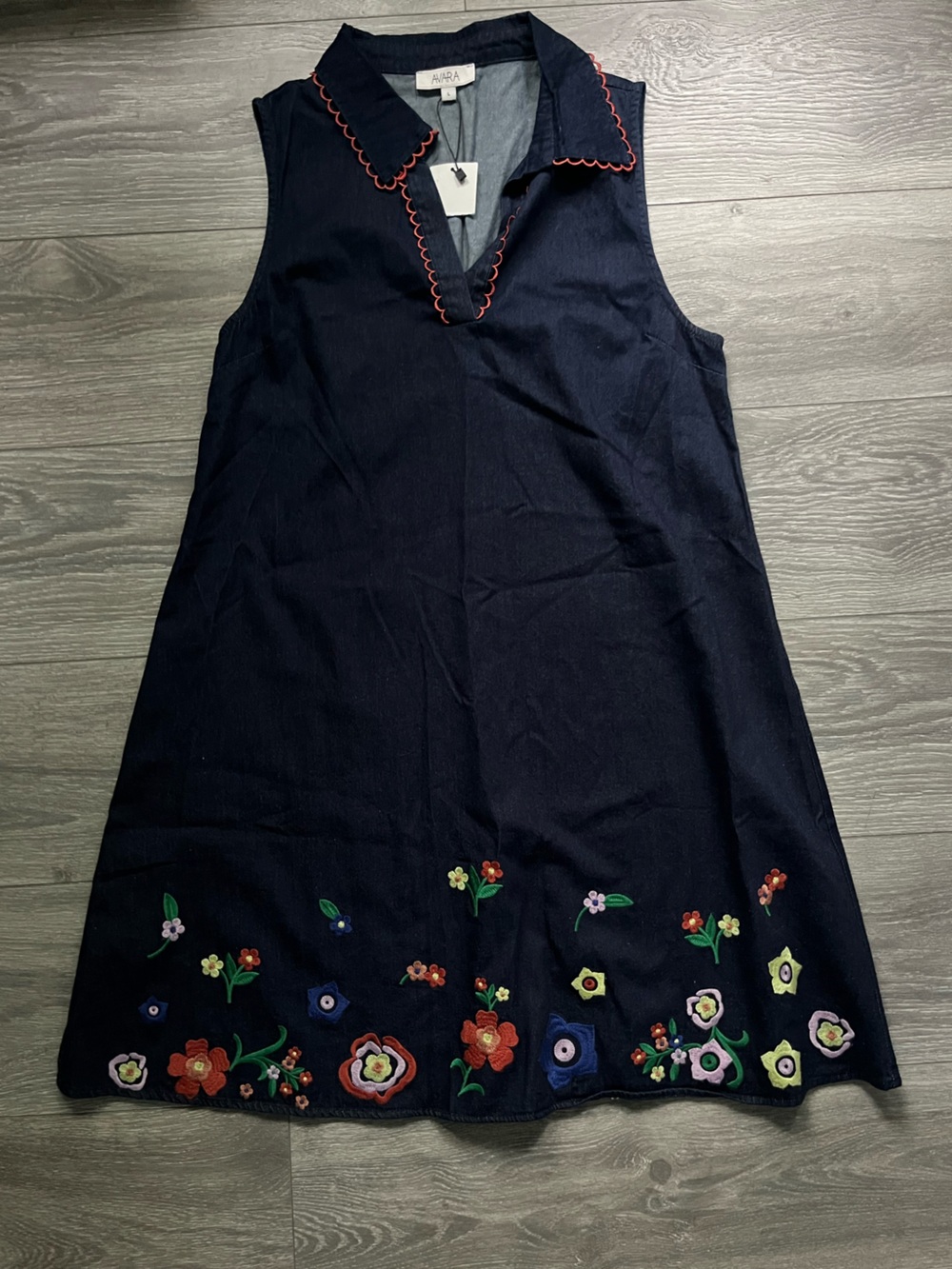 NEW Avara Dark Blue Floral Denim Teacher Back to School Cotton Dress Size L Fall